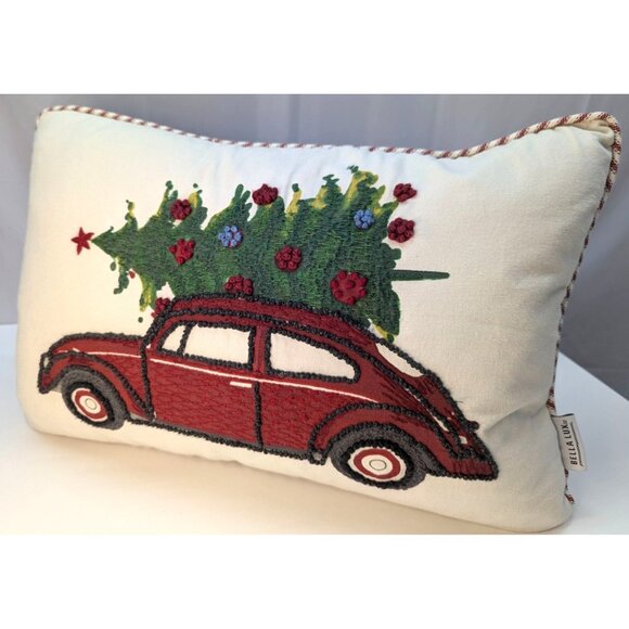 Bella Lux Red Car Embellished Christmas Tree Throw Pillow Feather Filled - Picture 3 of 7